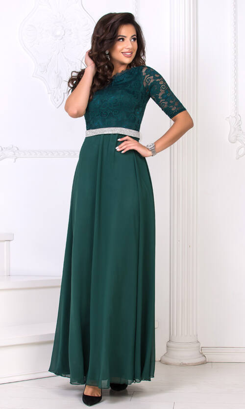 Вечірня Сукня Гіпюр Шифон 6011 Зелена