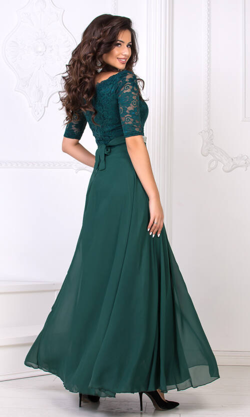 Вечірня Сукня Гіпюр Шифон 6011 Зелена