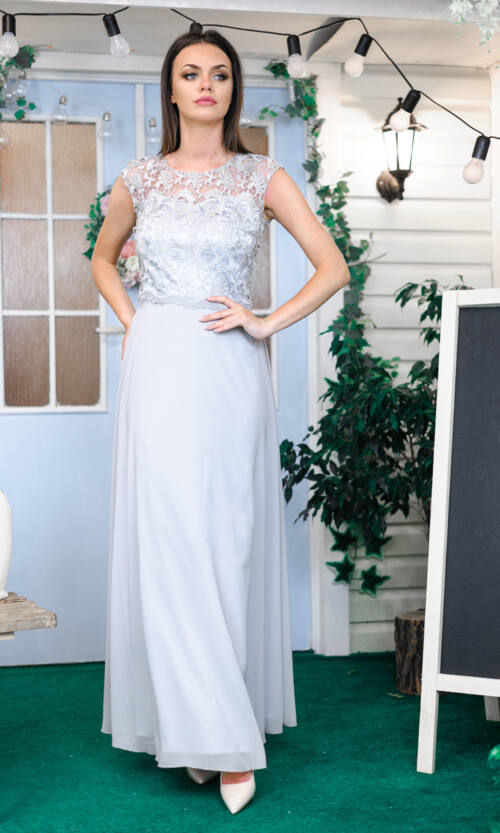 Вечірня сукня Атлас Шифон 8007 Сіра