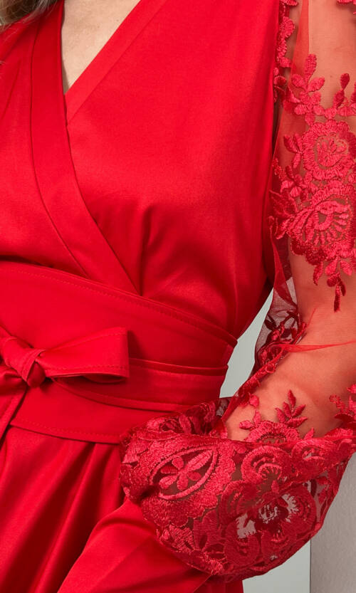 Коктейльна Сукня Рукав Вишивка 22082 Червона