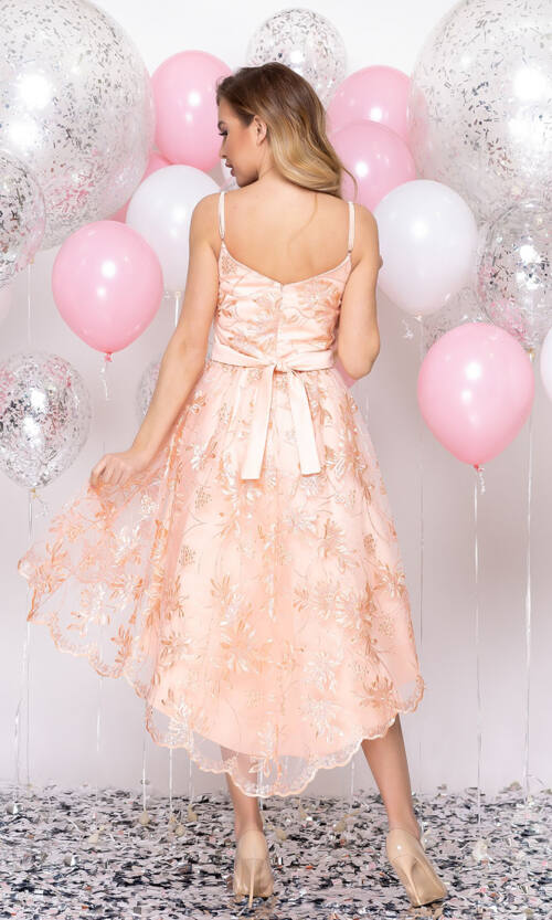 Коктейльна Сукня Декольте Асиметрія 20007 Персикова