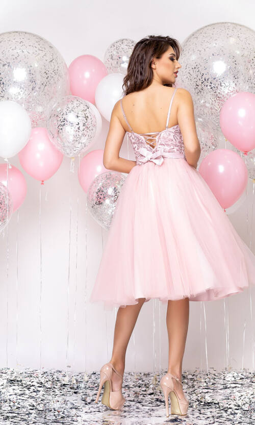 Коктейльное Платье Атлас Пайетка 20009 Розовое