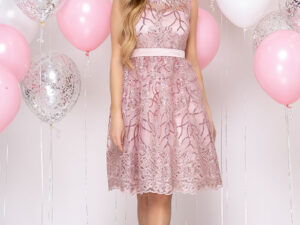 Коктейльна Сукня Атлас Вишивка 20019 Рожева