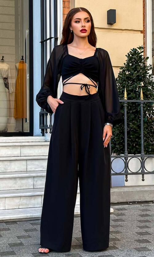 Короткий Топ Мустанг Шифон Ліхтарик 23072 Чорний