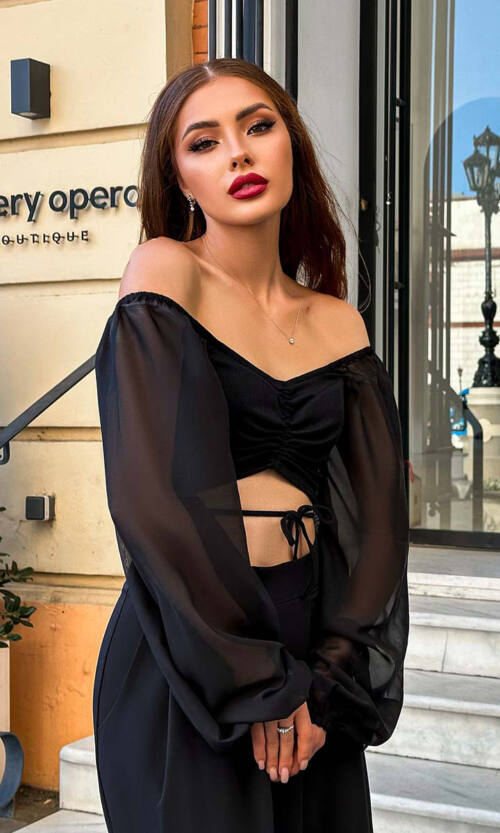 Короткий Топ Мустанг Шифон Ліхтарик 23072 Чорний