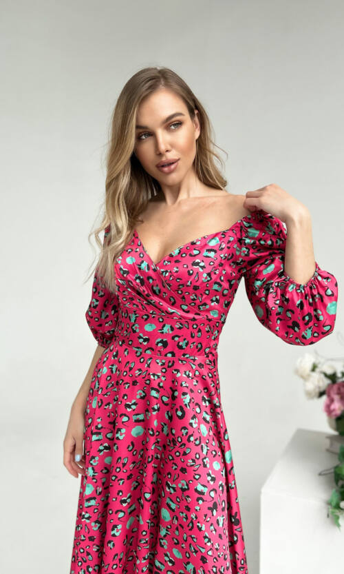 Элегантное платье Атлас Шелк 22023 Малиновое