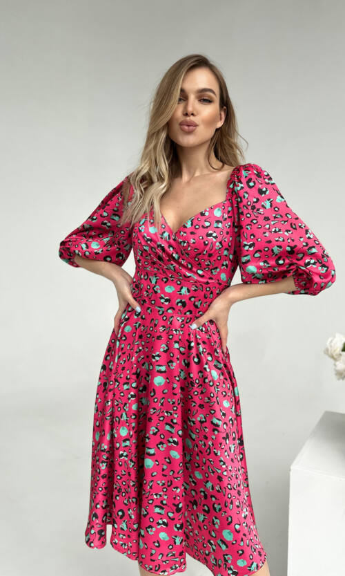 Элегантное платье Атлас Шелк 22023 Малиновое