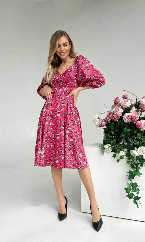 Элегантное платье Атлас Шелк 22023 Малиновое