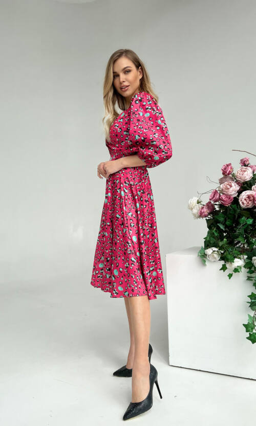 Элегантное платье Атлас Шелк 22023 Малиновое