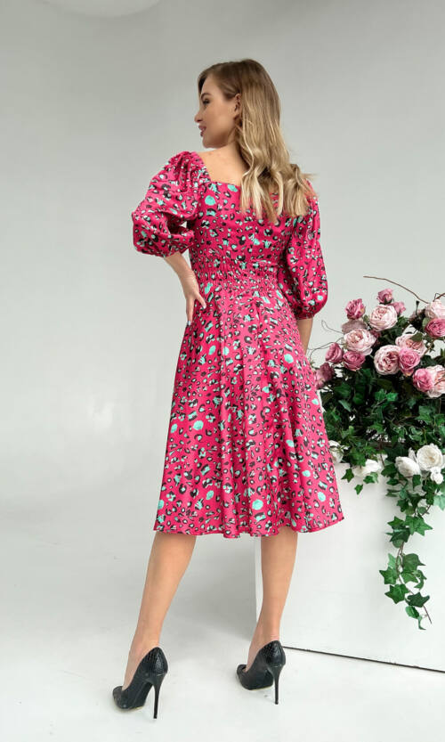 Элегантное платье Атлас Шелк 22023 Малиновое