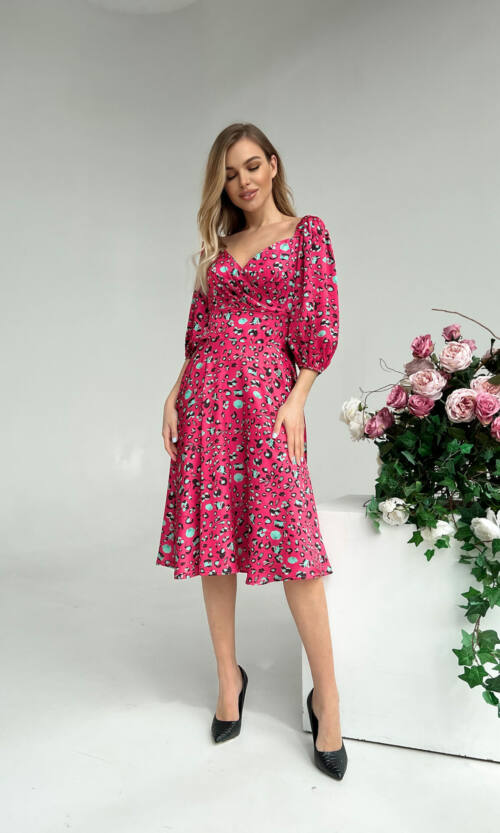 Элегантное платье Атлас Шелк 22023 Малиновое