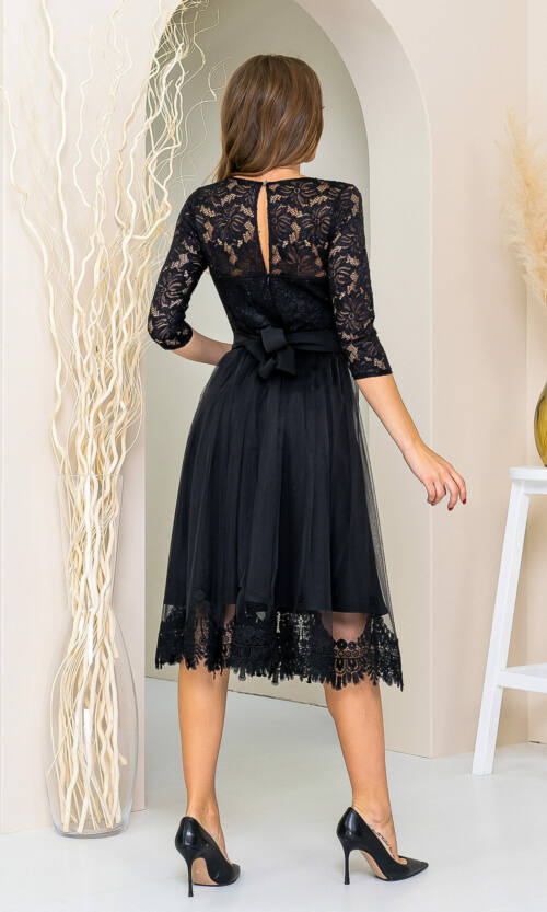 Коктейльна Сукня Гіпюр Мереживо 21098 Чорна