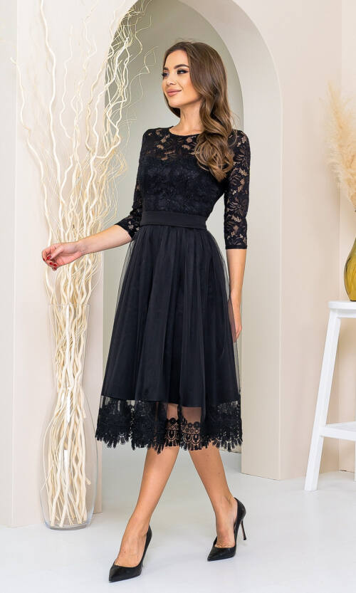 Коктейльна Сукня Гіпюр Мереживо 21098 Чорна