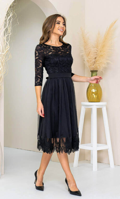 Коктейльна Сукня Гіпюр Мереживо 21098 Чорна
