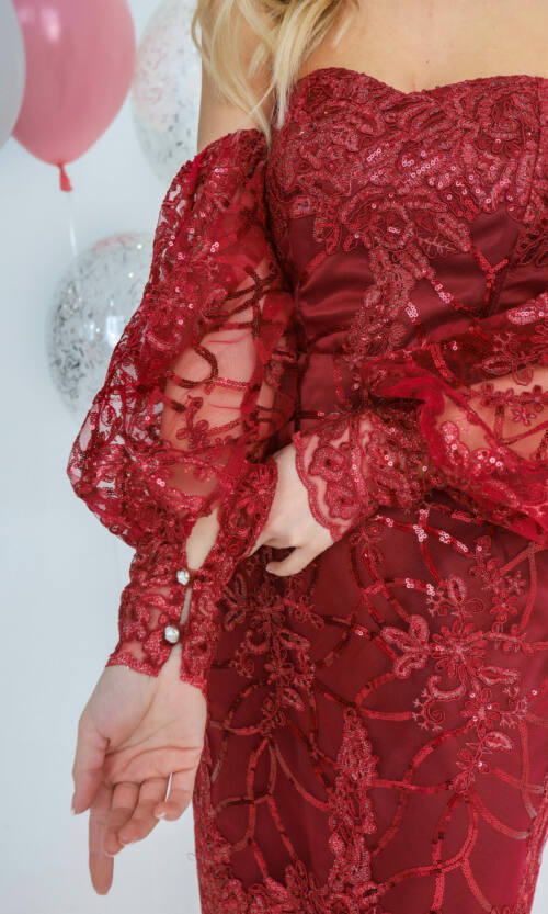Коктейльна Сукня Гіпюр Корсет 22006 Бордова