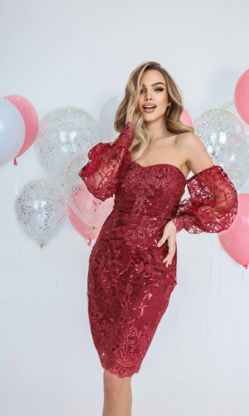 Коктейльна Сукня Гіпюр Корсет 22006 Бордова