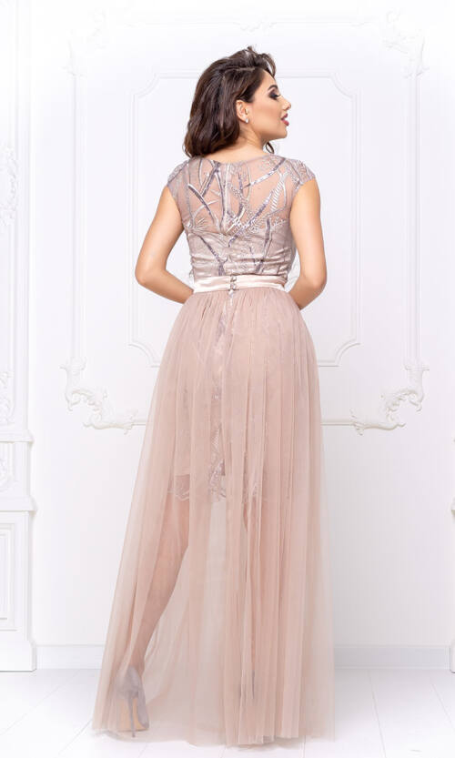 Коктейльна Сукня Атлас Вишивка 20028 Бежева