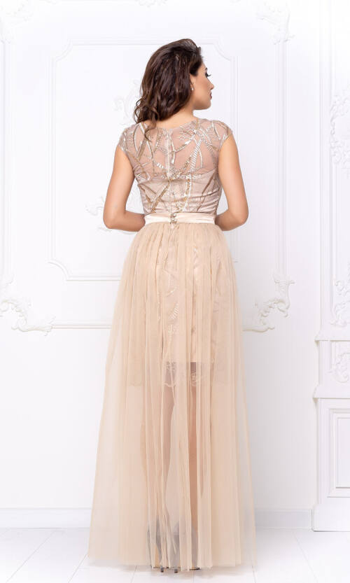 Коктейльное Платье Атлас Вышивка 20028 Золотое