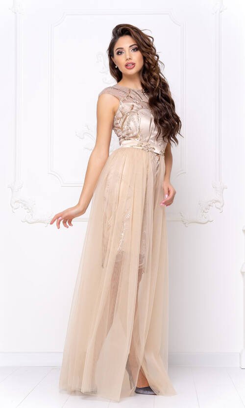 Коктейльное Платье Атлас Вышивка 20028 Золотое