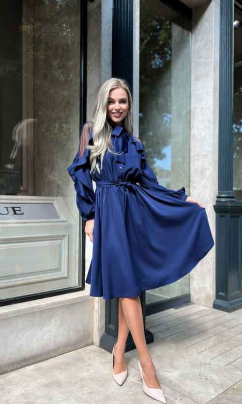 Коктейльна Сукня Атлас Шовк 22075 Синя