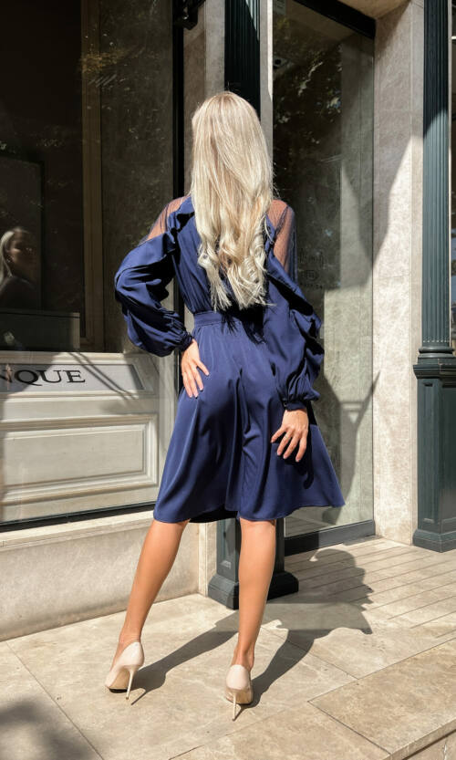 Коктейльна Сукня Атлас Шовк 22075 Синя