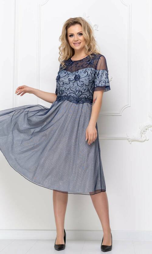 Коктейльна сукня Люрекс Вишивка 20052 Синя