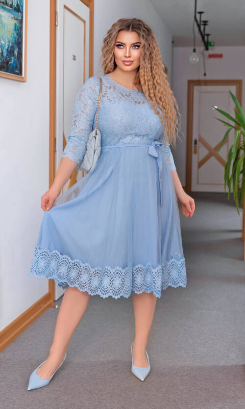 Коктейльна Сукня Гіпюр Сітка 22046 Блакитна