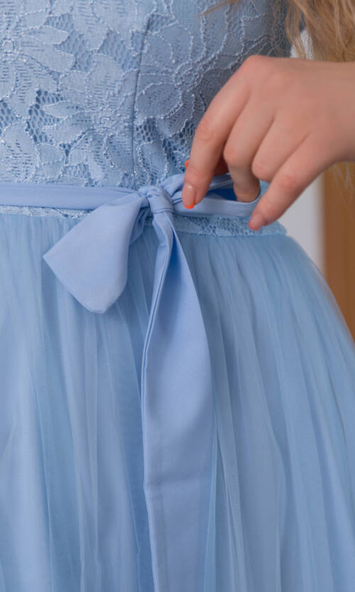 Коктейльна Сукня Гіпюр Сітка 22046 Блакитна