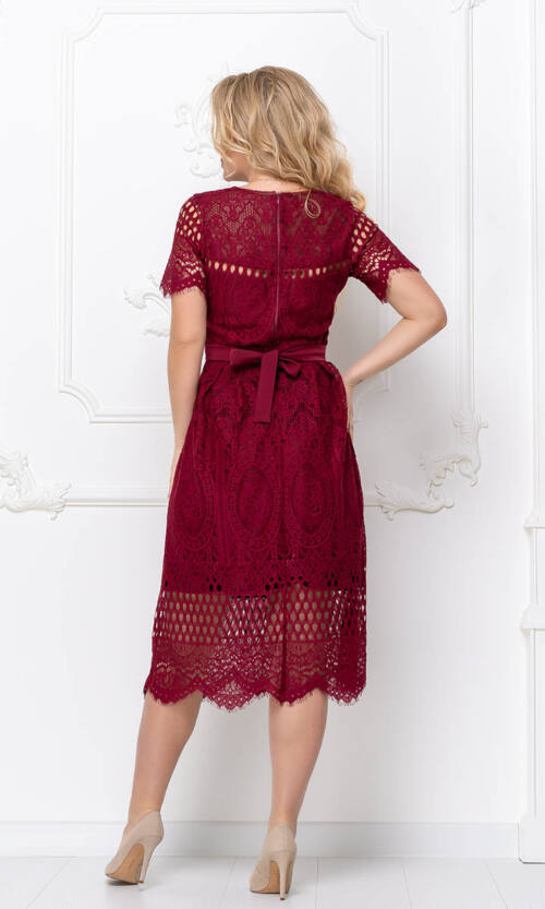 Коктейльна Сукня Мереживний Гіпюр 20053 Бордо