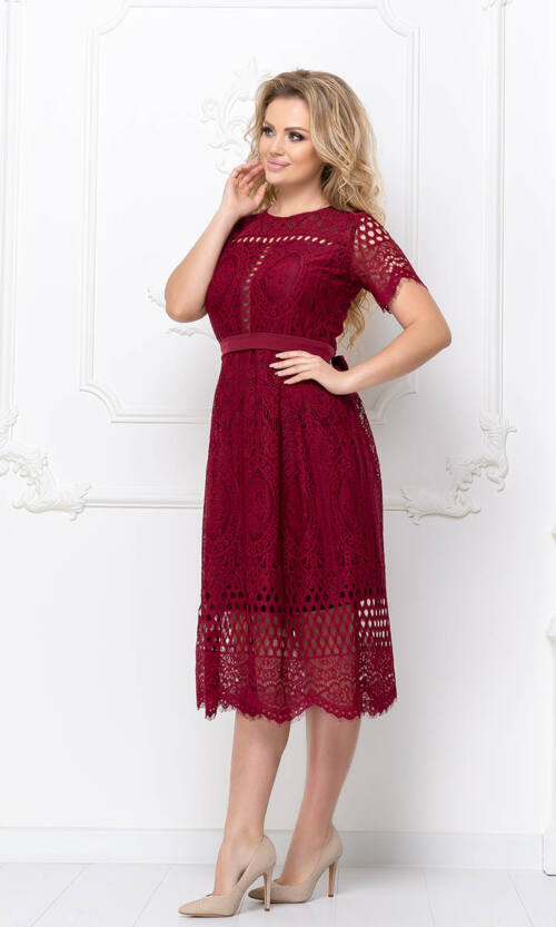 Коктейльна Сукня Мереживний Гіпюр 20053 Бордо