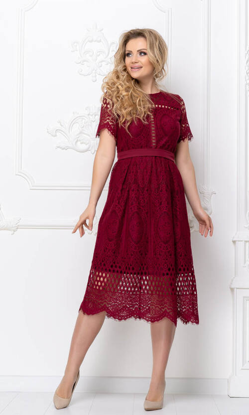 Коктейльна Сукня Мереживний Гіпюр 20053 Бордо