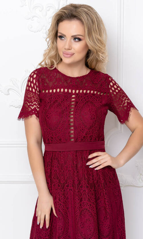 Коктейльна Сукня Мереживний Гіпюр 20053 Бордо