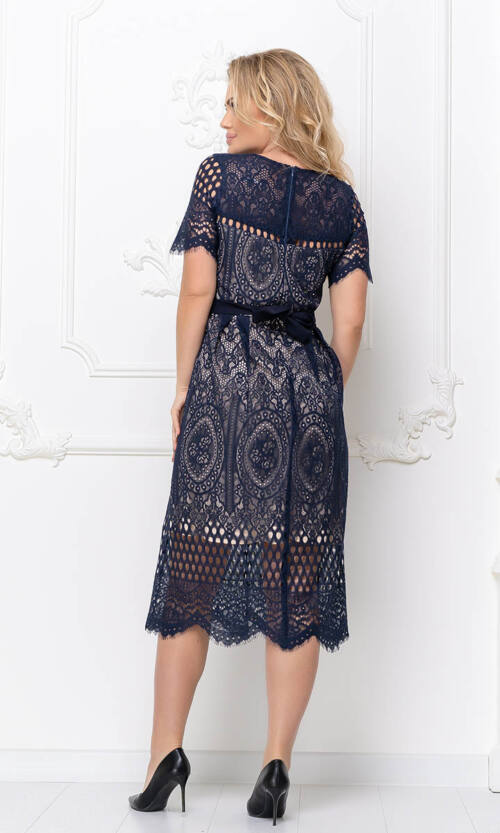 Коктейльна Сукня Мереживний Гіпюр 20053 Синя