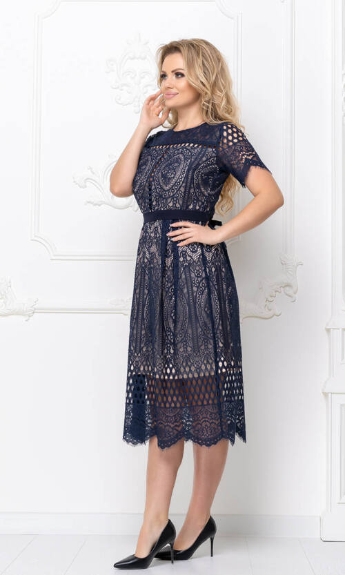 Коктейльна Сукня Мереживний Гіпюр 20053 Синя