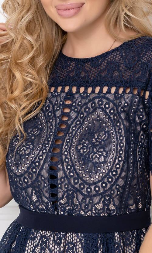 Коктейльна Сукня Мереживний Гіпюр 20053 Синя