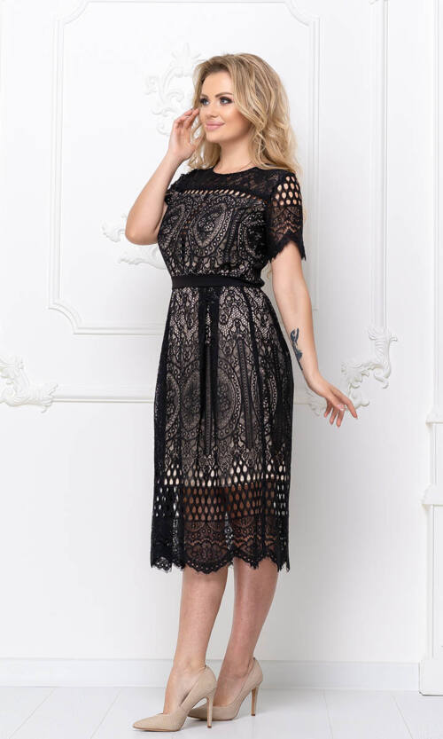 Коктейльна Сукня Мереживний Гіпюр 20053 Чорна