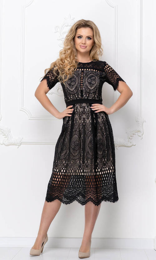 Коктейльна Сукня Мереживний Гіпюр 20053 Чорна