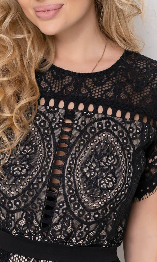 Коктейльна Сукня Мереживний Гіпюр 20053 Чорна