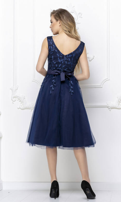 Коктейльное Платье Атлас Сетка 20057 Синее