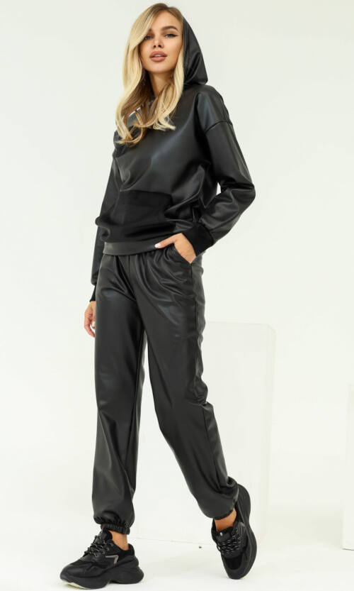 Спортивний Костюм Еко Шкіра D2196 Чорний