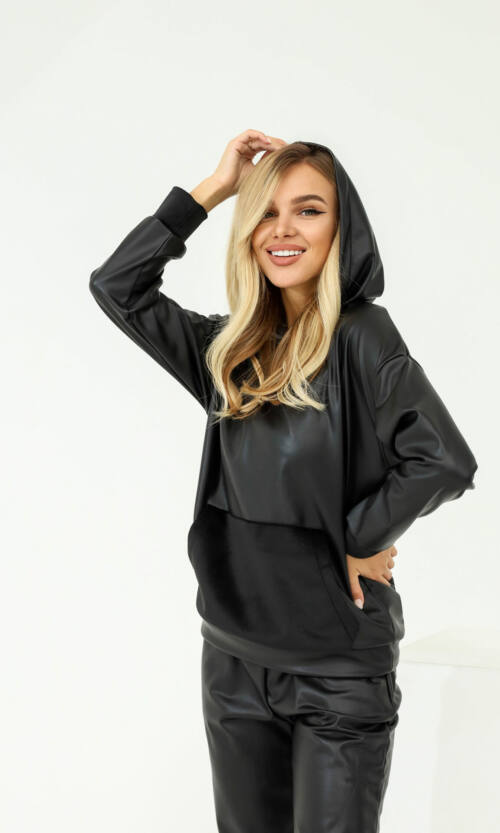 Спортивний Костюм Еко Шкіра D2196 Чорний