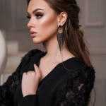 Сережки Біжутерія Водоспад Серце 23502 Чорні