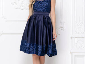 Коктейльна Сукня Атлас Гліттер 20060 Синя