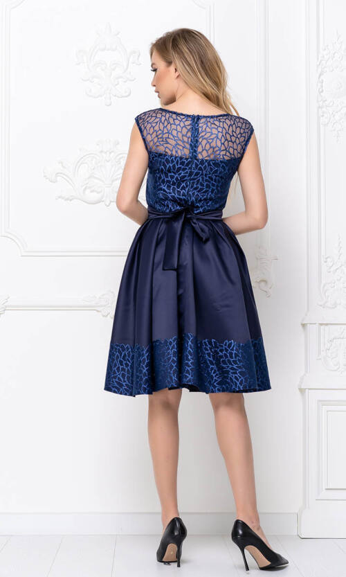 Коктейльное Платье Атлас Глиттер 20060 Синее