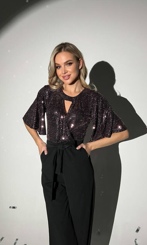 Комбінезон Ошатний Паєтка 9224 Чорний Рожевий