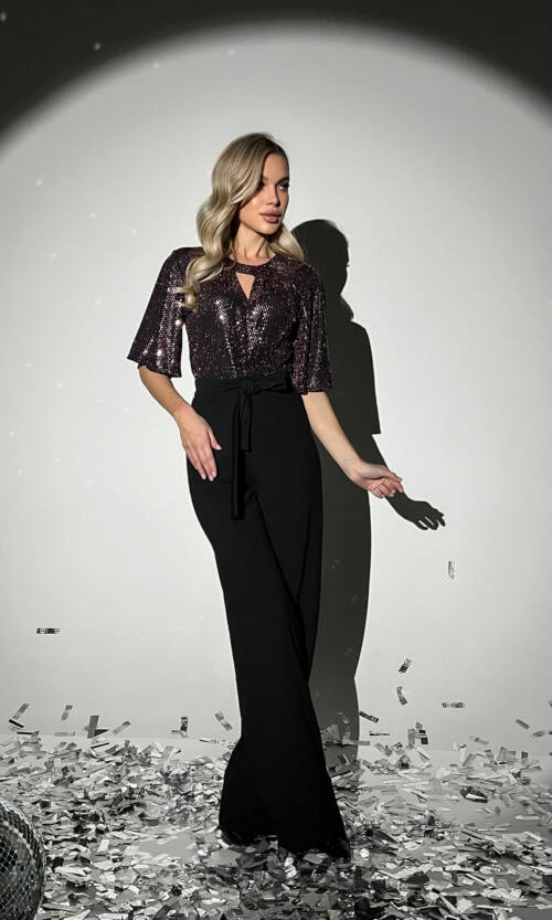 Комбінезон Ошатний Паєтка 9224 Чорний Рожевий