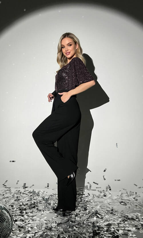 Комбінезон Ошатний Паєтка 9224 Чорний Рожевий