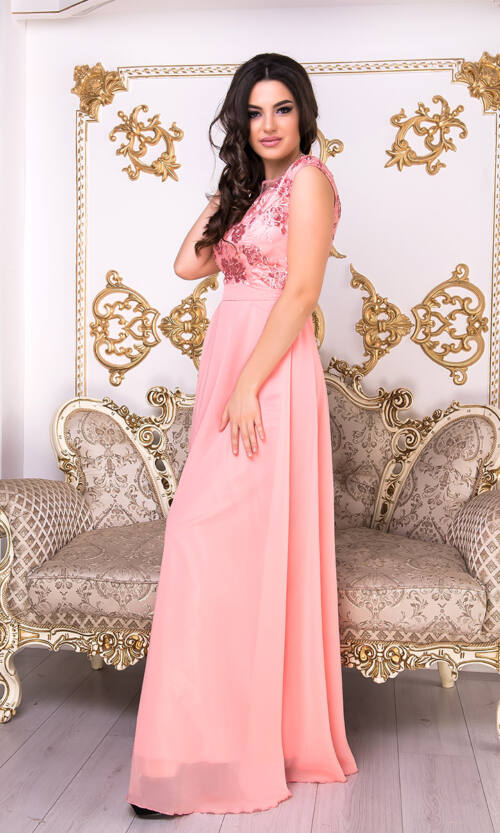 Вечірня Сукня Максі Вишивка 9000 Коралова