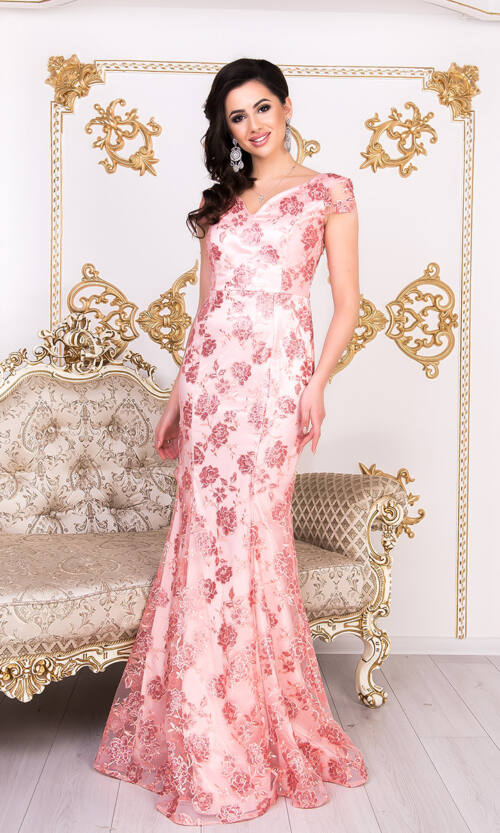 Вечірня Сукня Атлас Максі 9007 Коралова