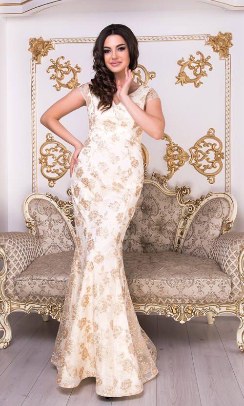 Вечернее Платье Атлас Макси 9007 Молочное